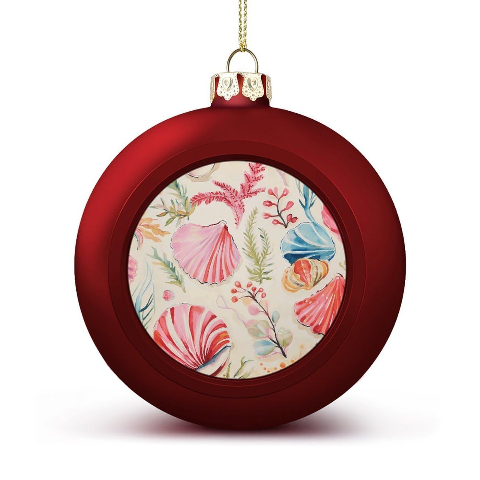 Hand Drawn Seashells Christmas Balls Ornaments for Xmas Christmas Tree 1.6" Hanging Shatterproof Xmas Balls Hanging Decor Pendants for Holiday Party Outdoor Indoor DIY Craft Supplies
