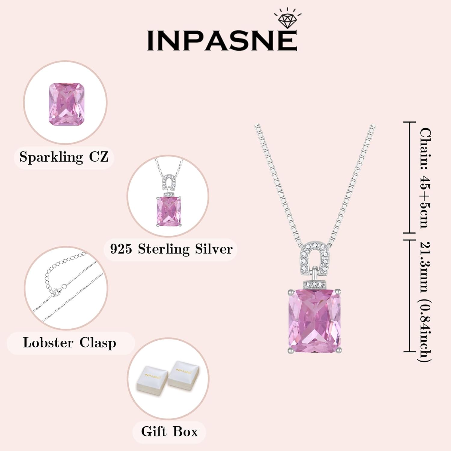 Emerald Cut Necklace 925 Sterling Silver Baguette Birthstone Pendant Necklace Jewelry Gifts for Women - Image 5