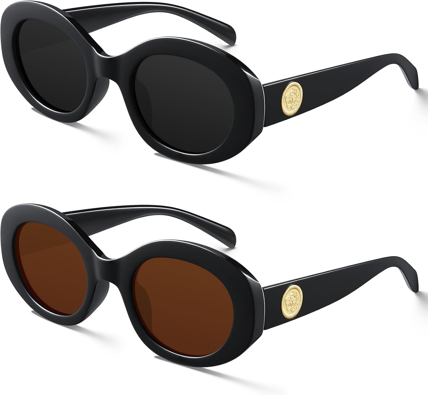 KUGUAOK Retro Oval Sunglasses for Women 90s Round Y2k Trendy Sun Glasses Chunky Thick Frame UV Protection Shades