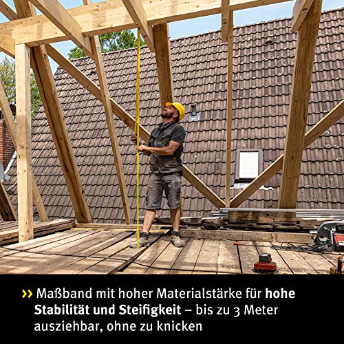 STABILA Taschenbandmaß BM 300, 5 m, Maßband mit doppelseitiger metrischer Skala, bruchsicheres PC/ABS-Gehäuse, SPIKES-Haken, Stahlband mit NYLON-WRAP-Ummantelung, Gürtel-Clip, MID-Genauigkeit