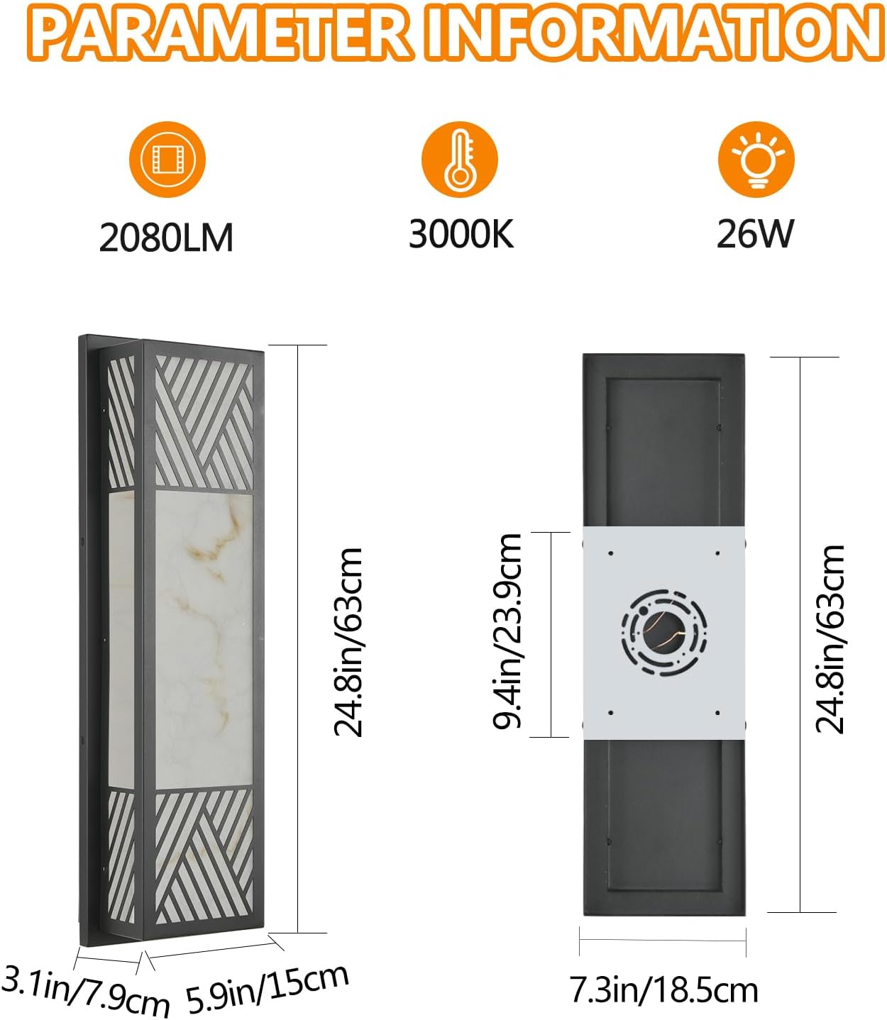 Motion Sensor Outdoor Wall Light LED 20W, Modern Exterior Lighting Fixture with Resin Shade - 16.9 Rectangular Waterproof Porch Wall Light IP65 for Garage, Front Door, Patio
