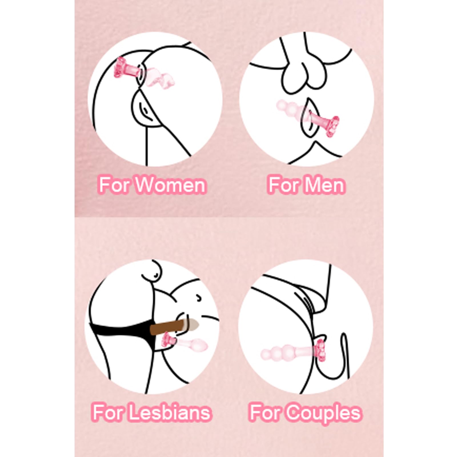 3 Pcs Set Glass Butt Toys Anus Beads Anal Trainer Dildo Crystal Butt Plug Kit S&M Adult Gay Anal Plugs Women Men Sex Gifts Things for Beginners Couples - Pink