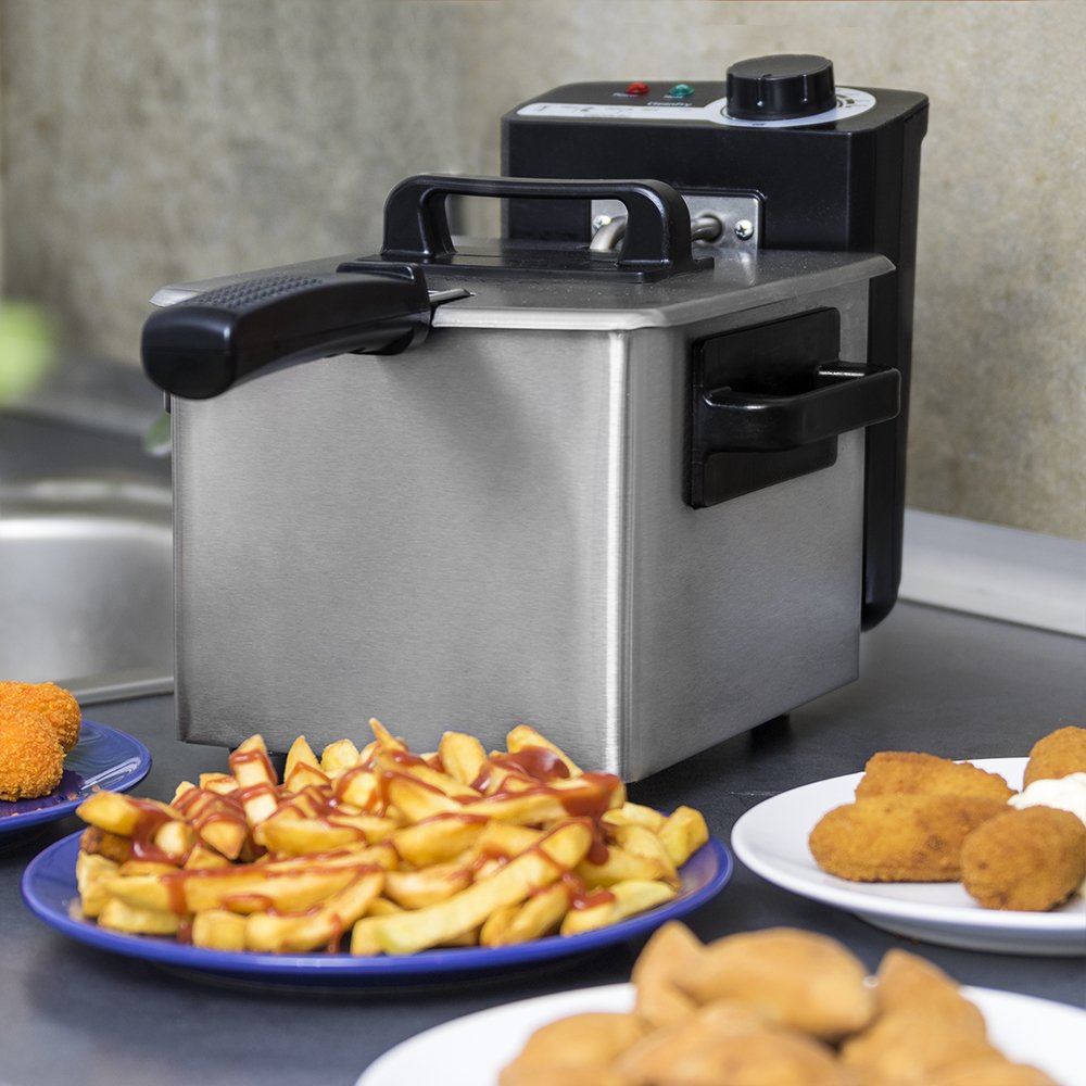 Cecotec Friteuse électrique avec huile Cleanfry 1,5 l, 1 000 W, acier inoxydable, filtre OilCleaner, température 190 °C, cuve émaillée, passe au lave-vaisselle, indicateur lumineux, surchauffe