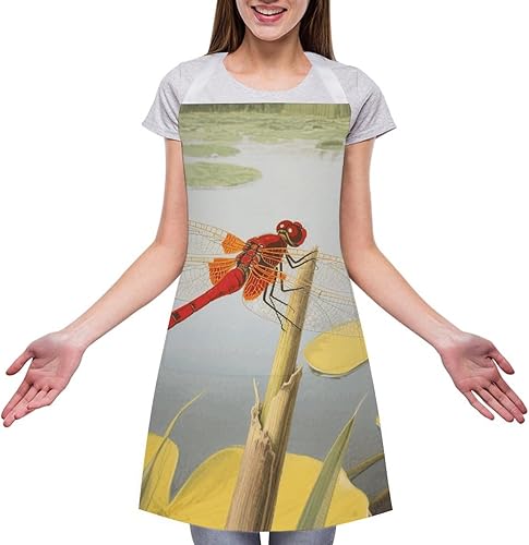 Miniatura 3 de MUSM Apron for Adults - 27.6 X 31.5 Inch, Heavy-Duty Polyester Aprons with Two Large Pockets, Waterproof Dragonflies Kitchen Apron for Cooking,