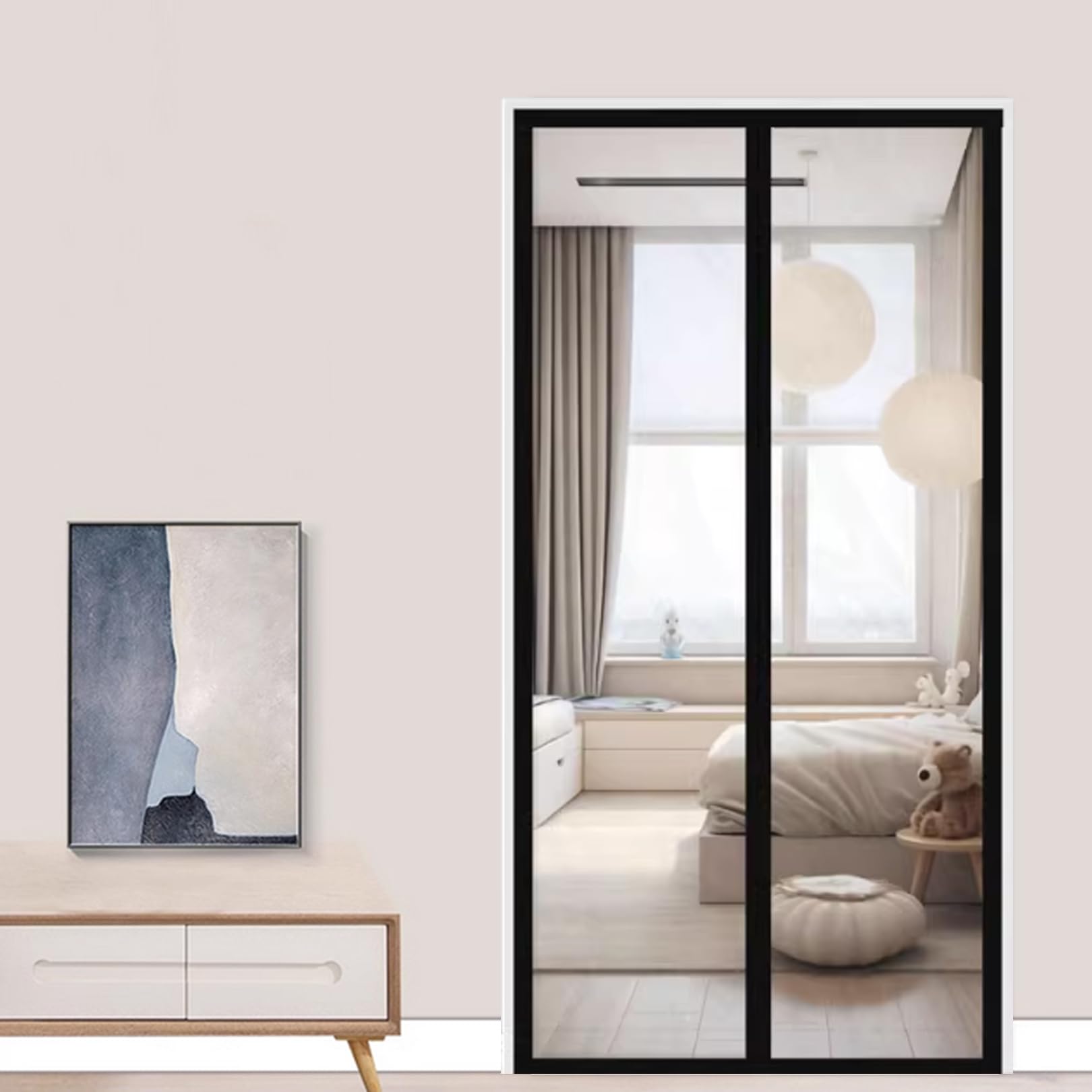 Rideau de porte isolant thermique magnétique en TPU transparent noir (120x225cm)
