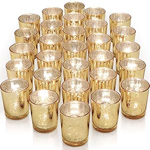 LETINE Gold Votive Candle Holders Set of 36 – Speckled Mercury Gold Glass Candle Holder Bulk – Ideal Fall Decor for Boho Wedding Centerpiece Table，Halloween & Thanksgiving Decorations Indoor