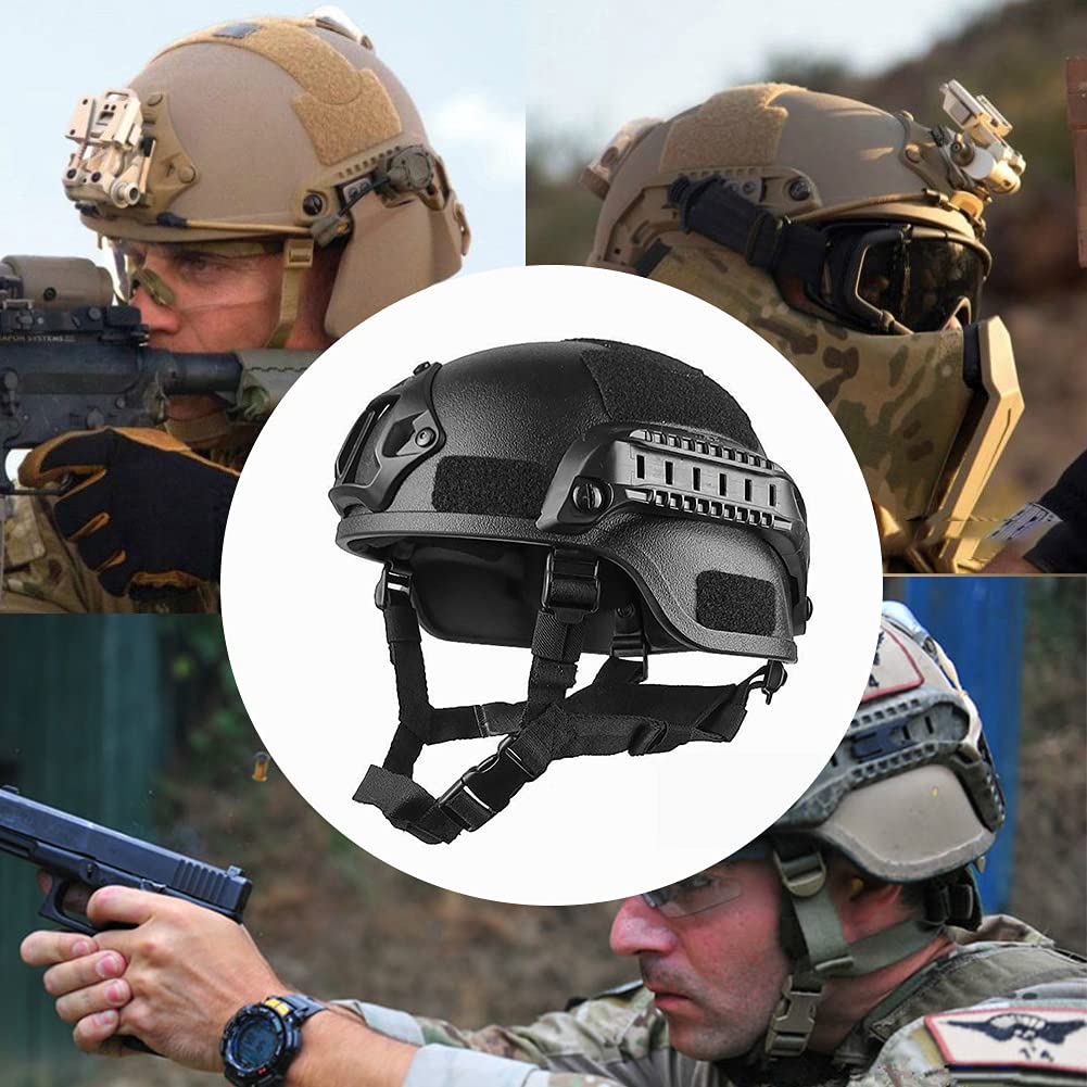 Casco táctico, Casco rápido de Airsoft, Casco Militar Tipo PJ, Casco de Paintball, cabeceo de protección de Montaje NVG Ajustable para la Caza - 22.05-23.62 Pulgadas,Negro