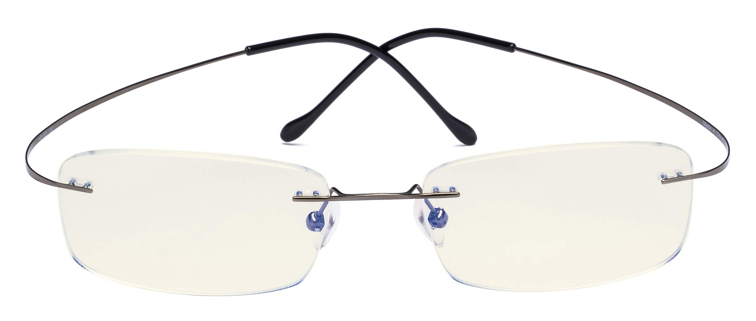 CessBlu Blue Light Blocking Glasses for Women Men Titanium Rimless Computer Readers Anti UV Rays Bendable (Gunmetal) +3.0