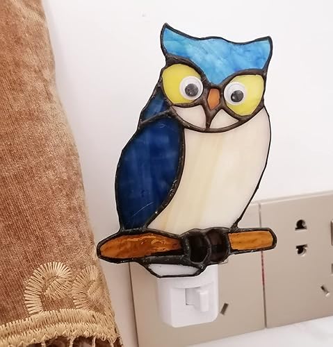 Miniatura 3 de HUIMIEJU - Luz nocturna de búho de cristal de color, luz nocturna de animales para habitación de niños, enchufe de pared, luz de búho de vidrio