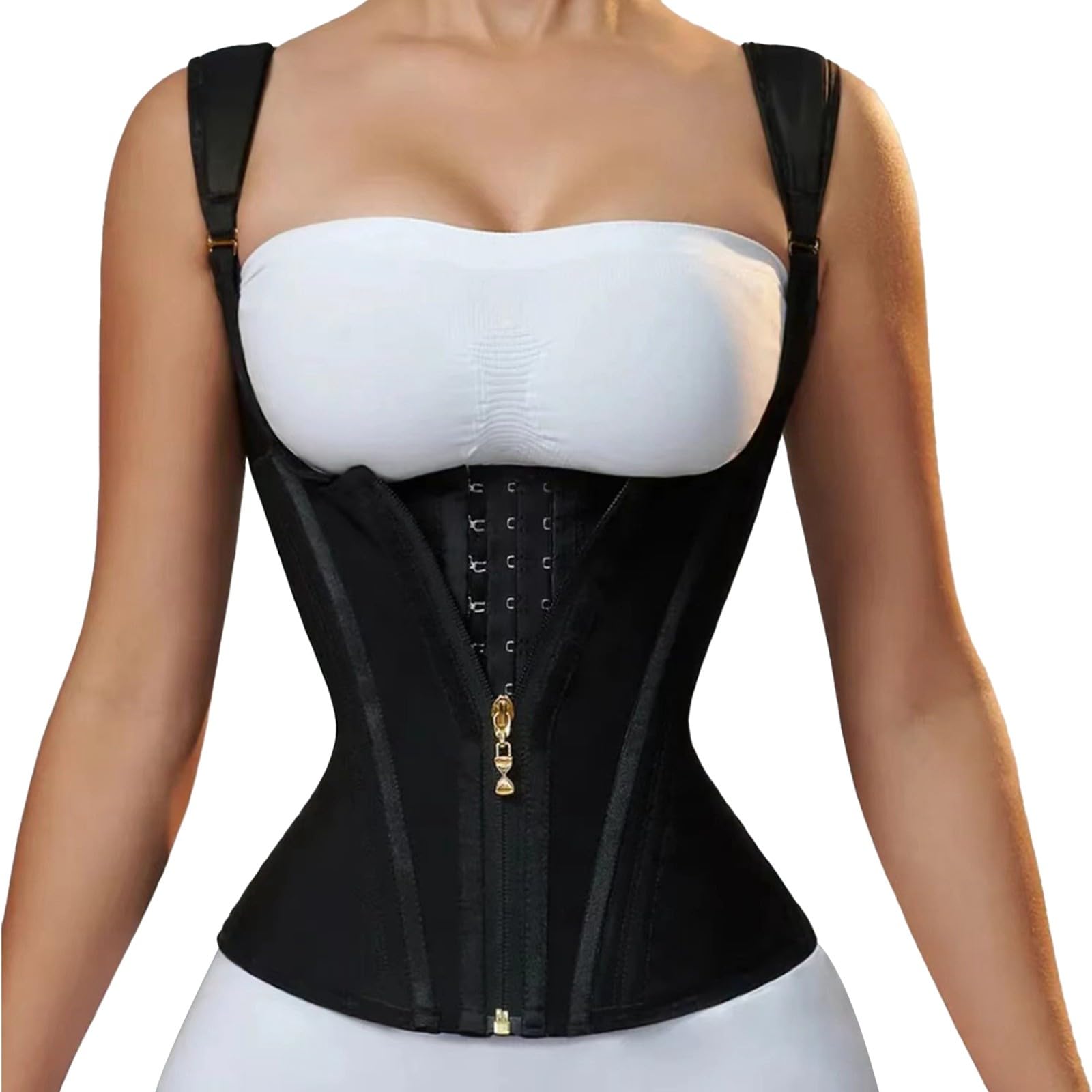 Genérico Chaleco Moldeador de látex Estilo Faja Abdominal, Prenda Exterior Retro con Cremallera y Botones.(Black,S)#1