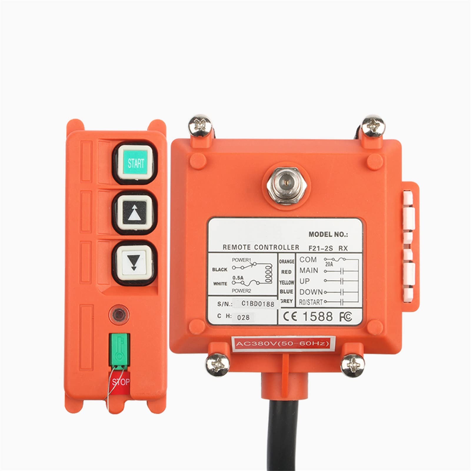 Grúa elevadora industrial de canal, Control remoto industrial inalámbrico F21-2S IP65, de -40 °C a 80 °C, 100 m CA/CC, VHF/UHF(1in1,VHF 310-331Mhz-DC 24V)