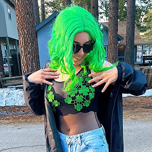 Mildiso Green Wigs For Women 14'' Short Green Wig St Patricks Day Cute Fashion Curly Wavy Synthetic Wigs For Party Costume Halooween M004G #TOP2