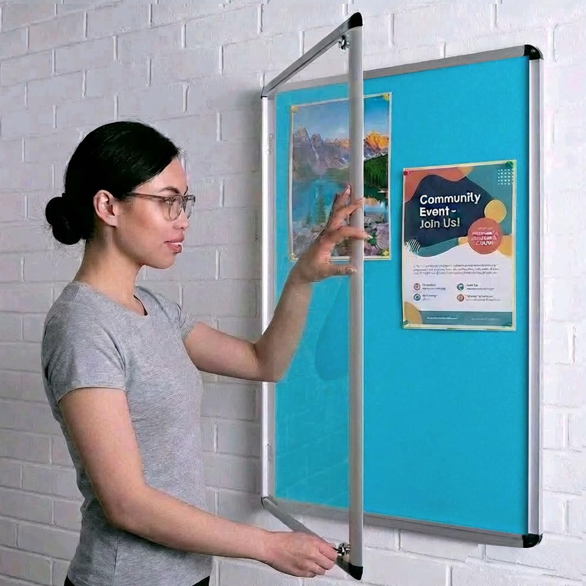 Wonderwall Vibrant Tamperproof Lockable Notice Board, Cyan Blue, 90 x 60 cm with 2 Matching Locks and Keys, 12 Colours to Choose from, Inc- Ideal for Office, School, Indoor Displays