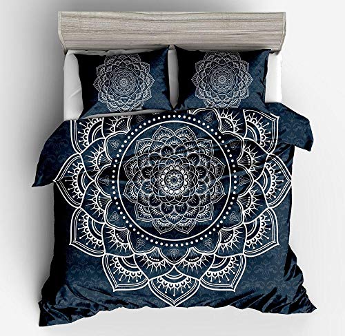 Housse de couette Mandala l'éléphant 2 Personnes Parure de lit Inde Bohême Exotique Nationale Style Rétro Noir Marine Bleu Housse de couette et Taie...