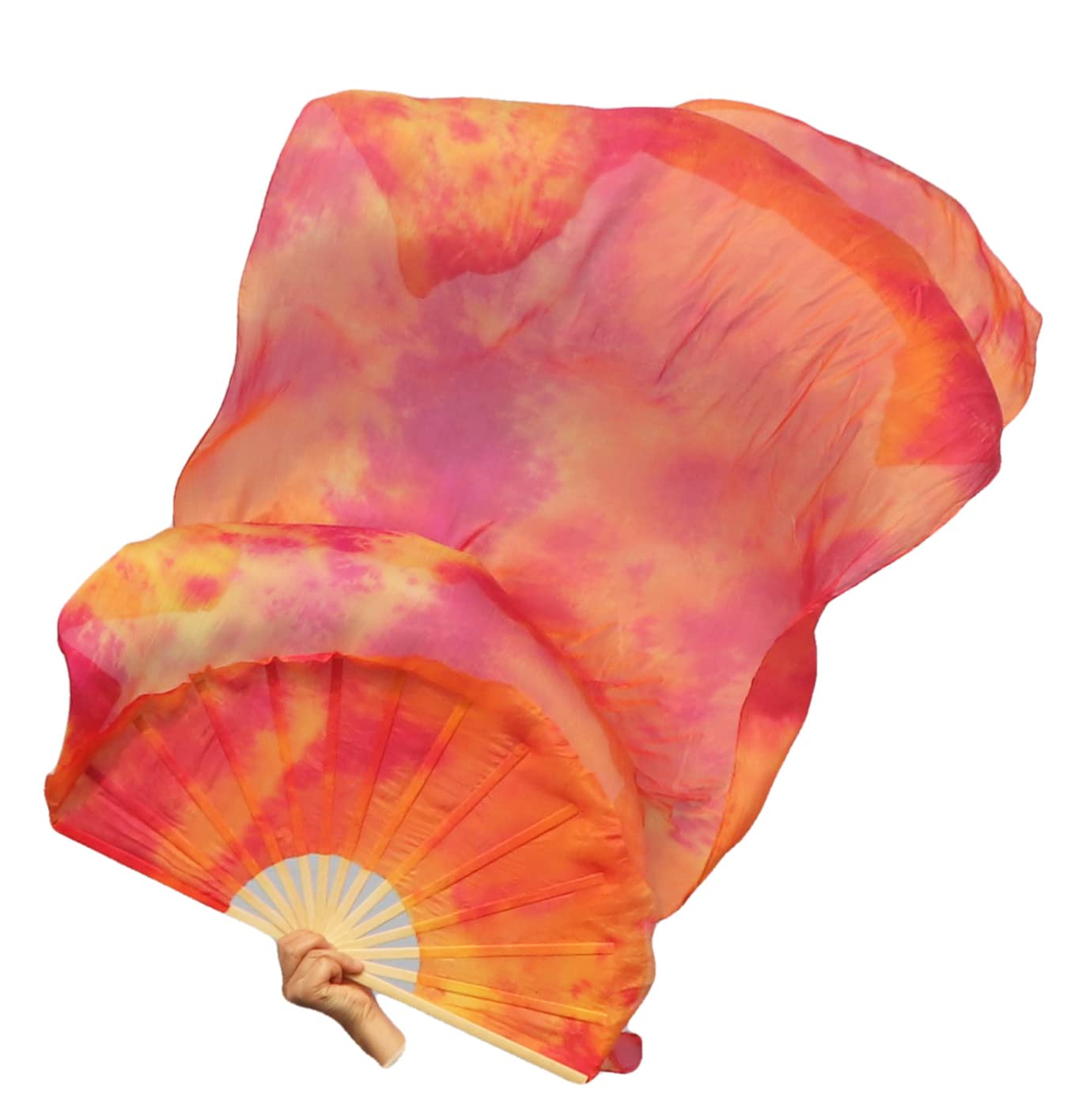 Winged Sirenny 180cm Belly Dance Silk Fan Veils for Bellydance, Flow Arts, Festivals & Performance. Bamboo Handles, Adjustable Rivets, 70”Silk & Carry Bag (Sakura)