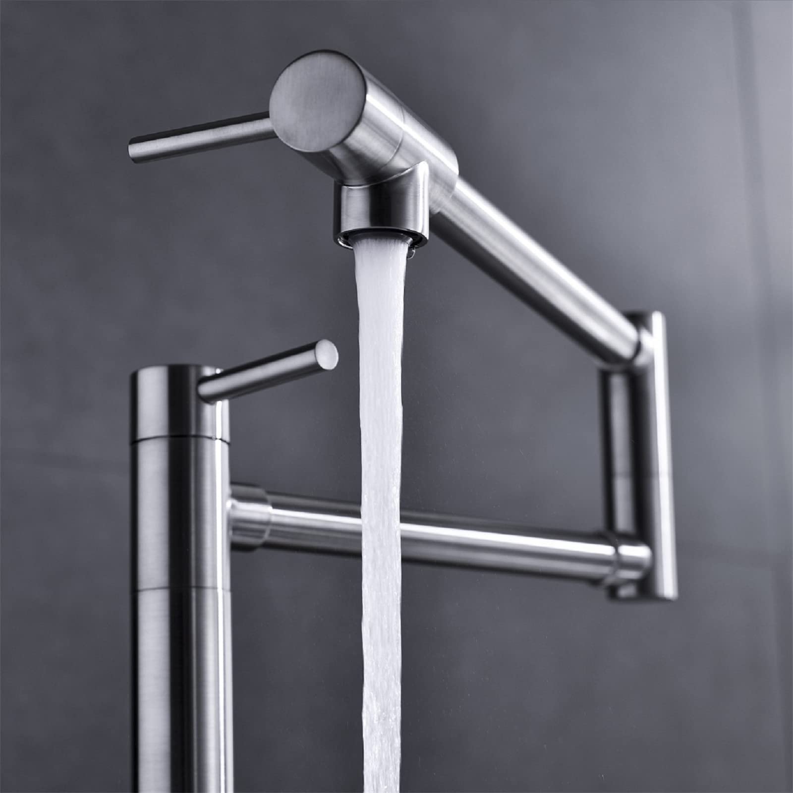 Grifo de llenado de olla montado en cubierta con vástago de extensión, grifo plegable de latón macizo, níquel cepillado