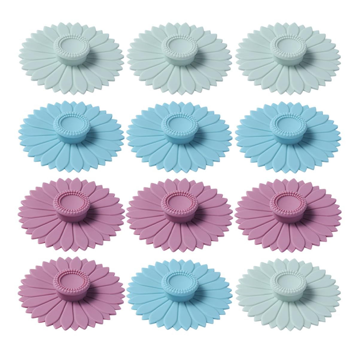 Lurrose 12 Coperchi Ermetici per Tazze in Silicone a Forma di Girasole, Set da 12 Pezzi per Tazze da Caffè, Vetro e Ceramica, Resistenti al Calore e Antipolvere, per Uso Domestico