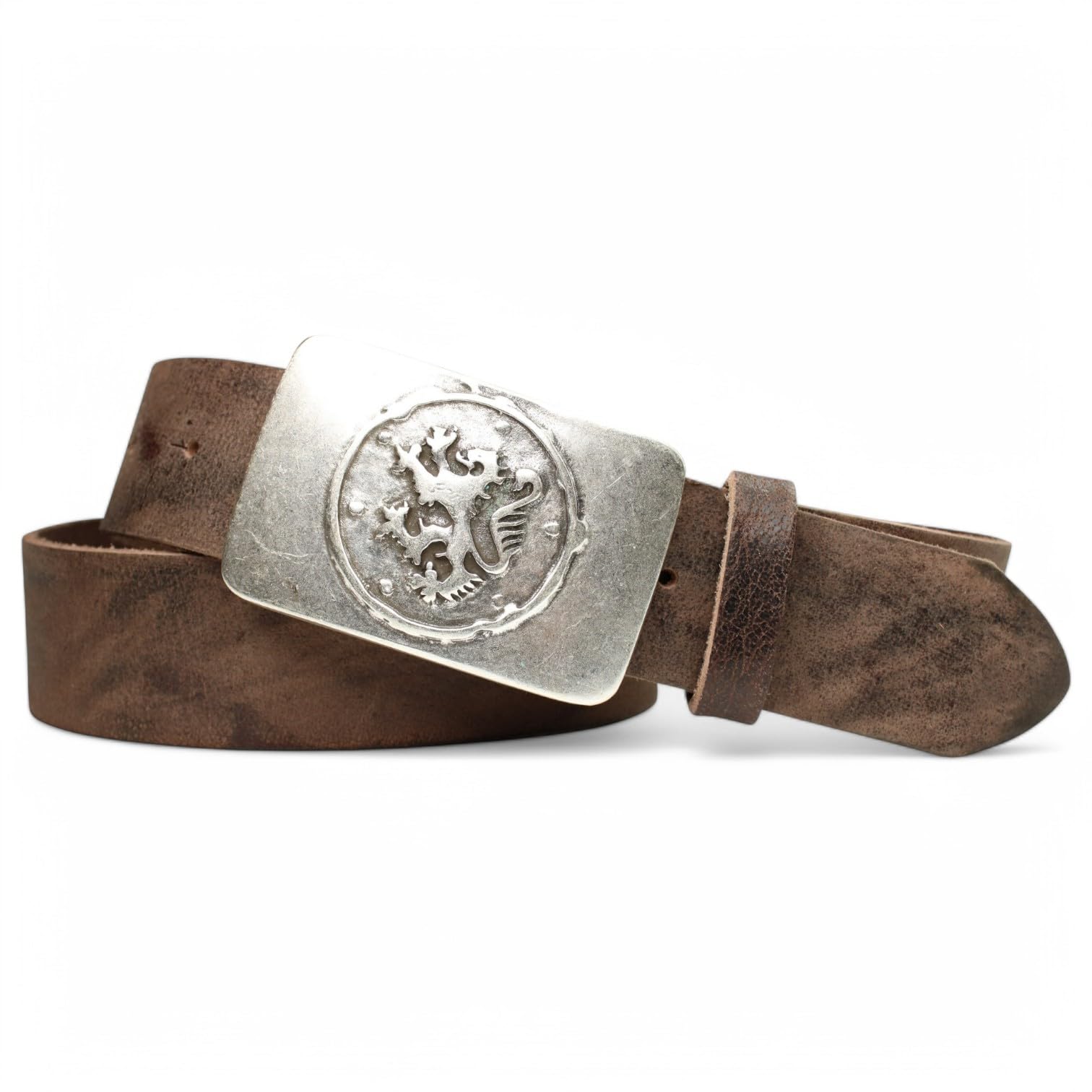 FRONHOFER Trachtengürtel Leder 4 cm mit Löwe Gürtelschnalle Antiksilber 8x5 cm Druckknopf Wechselschnalle Gürtel für Herren Lederhose und Jeans Made in Germany