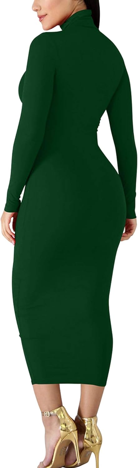 BORIFLORS Women's Sexy Basic Long Sleeve Turtleneck Bodycon Party Long Pencil Dress - Image 3
