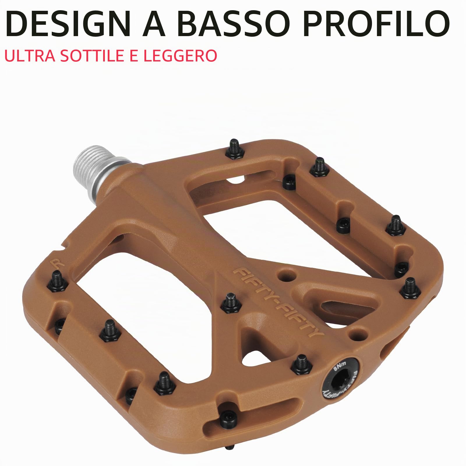 FIFTY-FIFTY Pedali per bicicletta in nylon composito MTB, pedali antiscivolo per mountain bike, 9/16 pollici Flat Pedali MTB per All Mountain, Enduro, Downhill, E-Bike