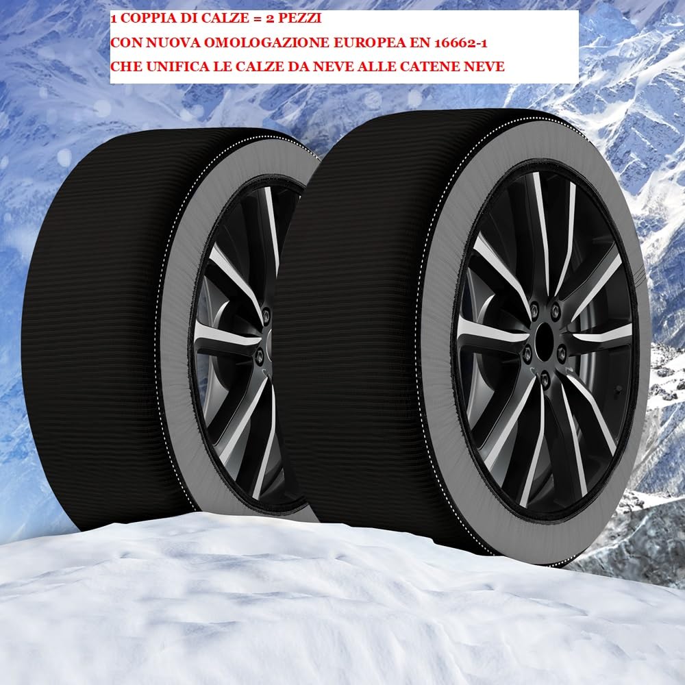CALZE DA NEVE 255/45 R19 PNEUMATICI CON CERCHIO 19 MISURA XL 1 COPPIA CALZA PER NEVE GHIACCIO OMOLOGATA PER AUTO, SUV, 4×4, FURGONI SET ANTI-SLITTAMENTO MONTATE SULLE RUOTE MOTRICI MAX 30KM/H