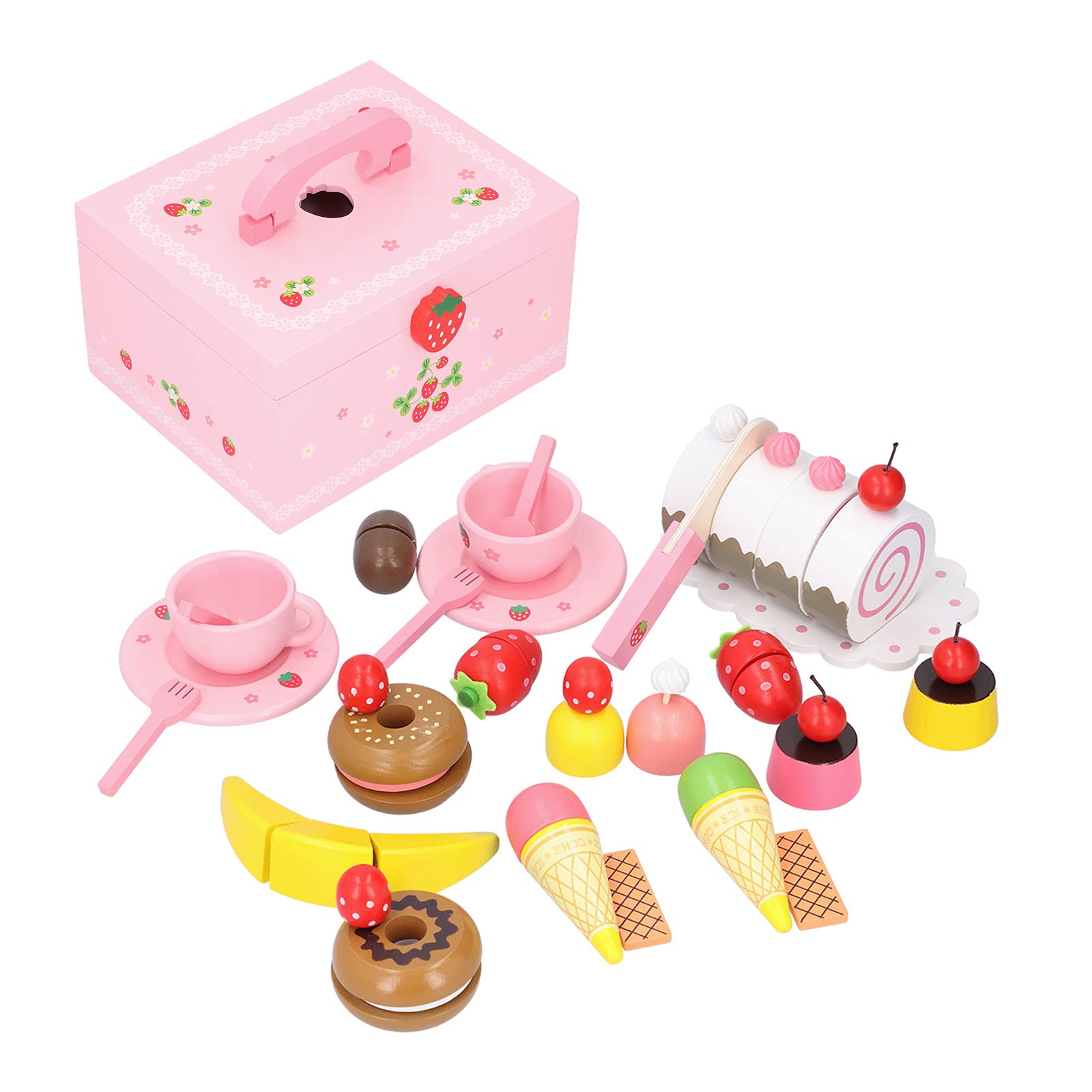 Juego de Pastel de Simulación para Juego de Simulación, Diversión Educativa para Niños Pequeños con Coloridos Accesorios de Postre de Madera