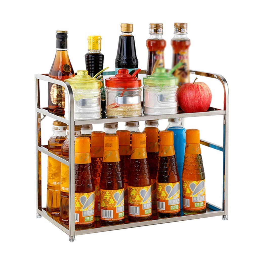 HADECOLL Shelf,Home Kitchen Rack Stainless Steel Punch-Free Spice Rack Floor-Standing Kitchen Supplies Storage Rack,33×20×33Cm,33×20×33Cm