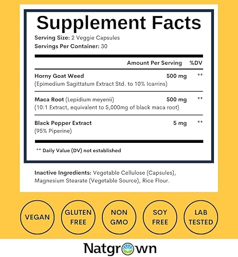 Miniatura 4 de Natgrown Suplemento de extracto de raíz de maca y hierba de cabra cachonda para hombres y mujeres (extracto de epimedium, hierba de cabra), cápsulas
