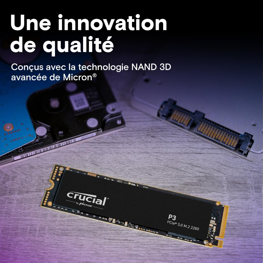 Crucial P3 1To M.2 PCIe Gen3 NVMe SSD Interne, Jusqu’à 3500 Mo/s - CT1000P3SSD801 (Édition Acronis)