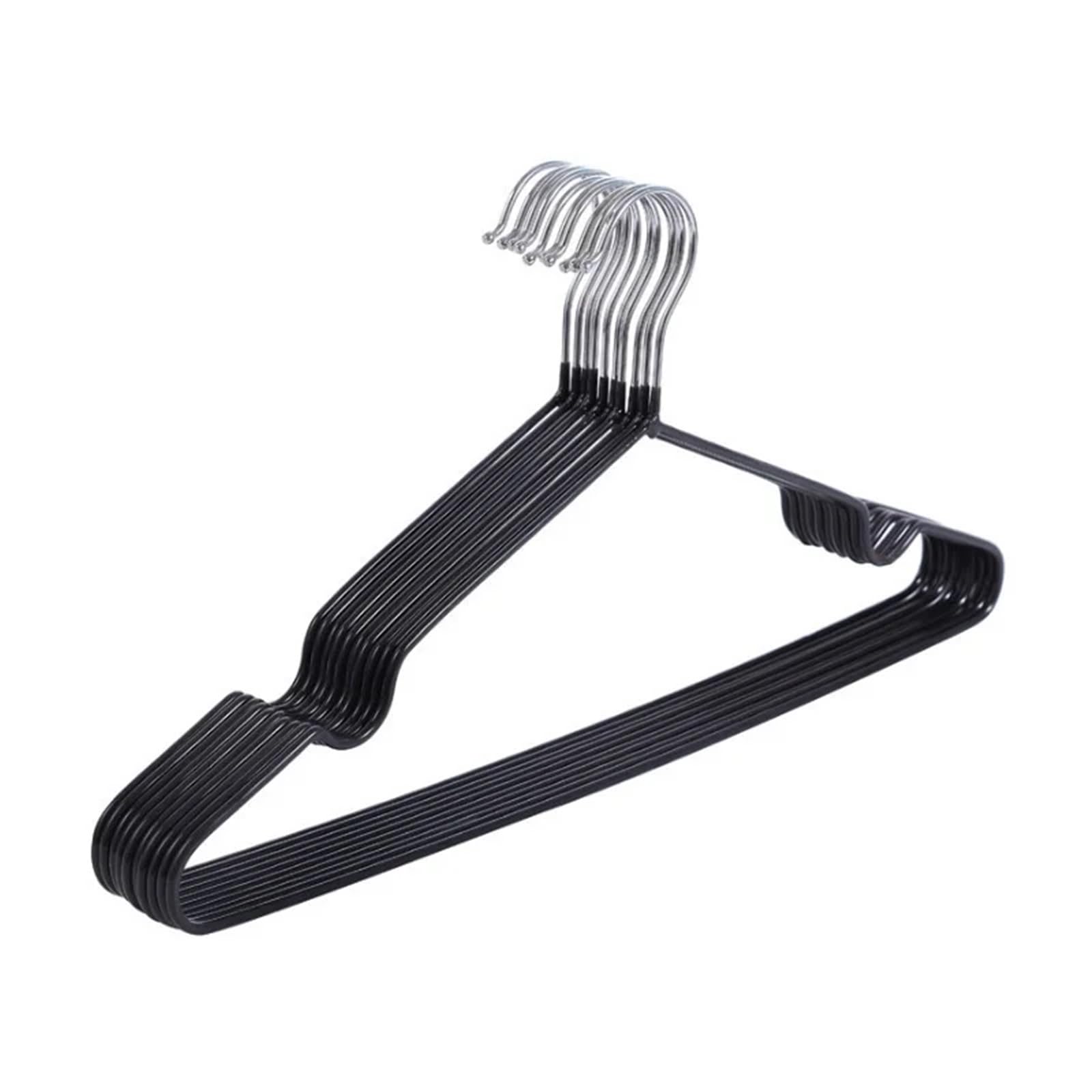 Hangers 10pc Iron Clothes Hanger Bold Household Seamless Simple Support Adult Metal With Groove Dipped Plastic Non-Slip(Black)