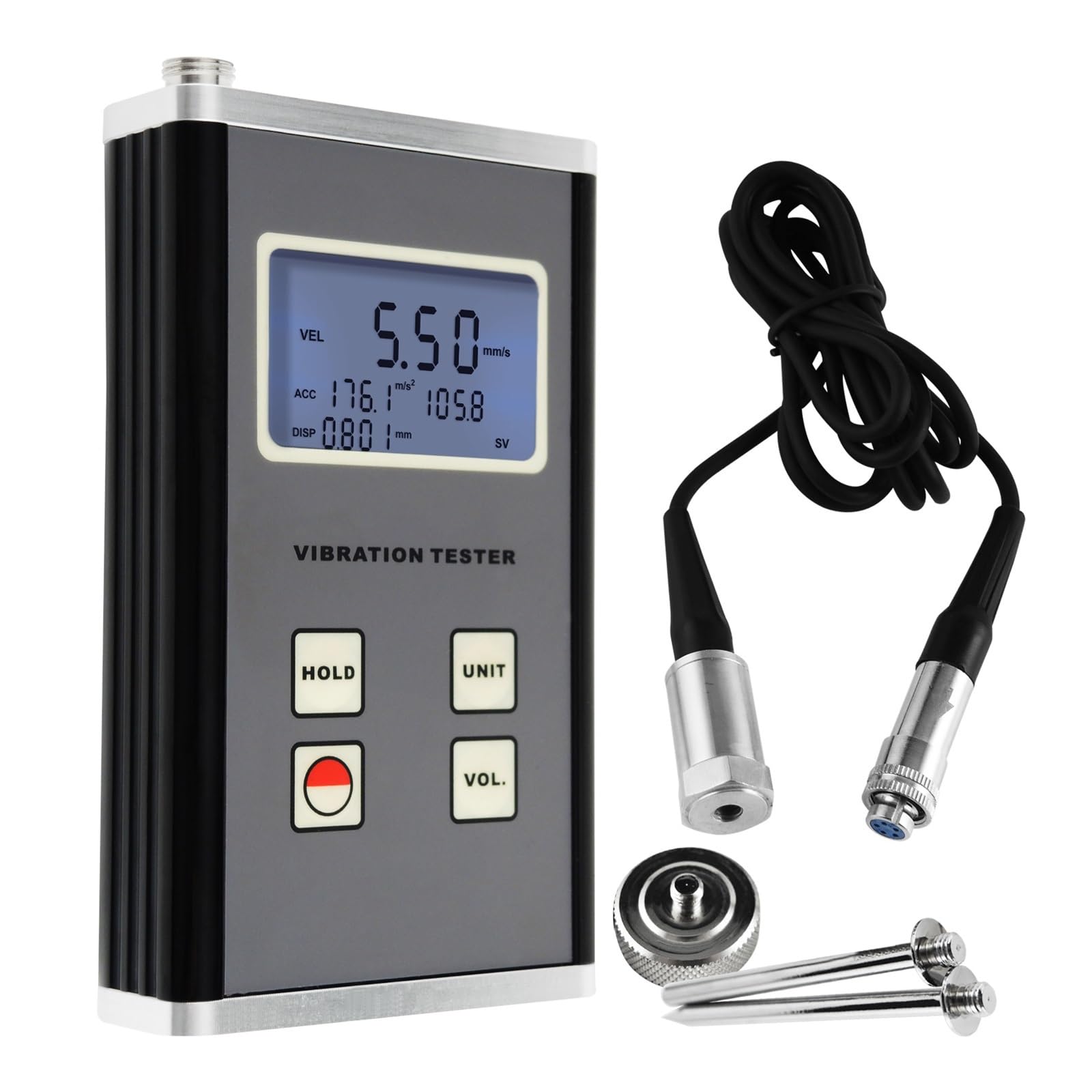 Vibrationsmessgerät, Digitales Vibrationsmessgerät, piezoelektrischer Wandler, Sensor, 10 Hz ~ kHz, Bereichstester, Verschiebungsgeschwindigkeit, Beschleunigung
