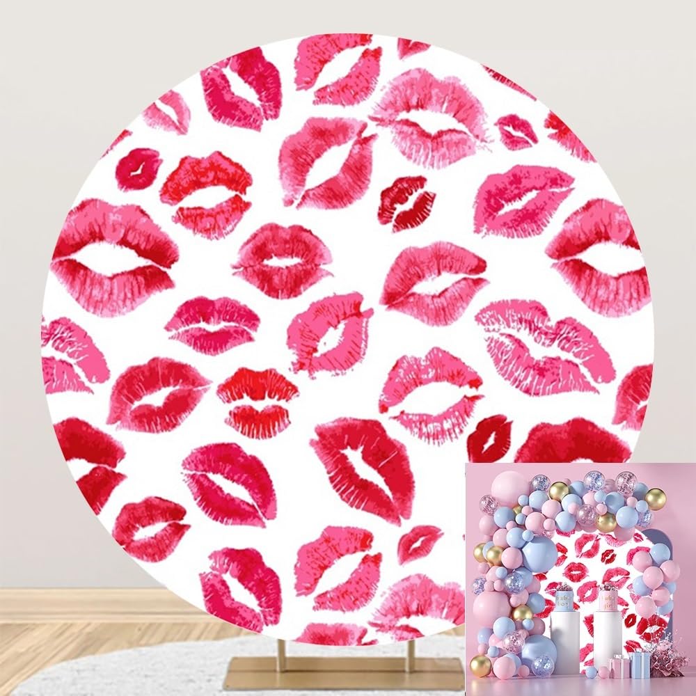 Leyiyi 2,2 x 2,2 m rote sexy Lippen, runder Hintergrund für Valentinstag, Fotografie, Hintergrund, Mode, Make-up, Kuss, Brautparty, Hochzeit, Party, Bankett, Mädchen, Babyparty, Foto, Porträt,