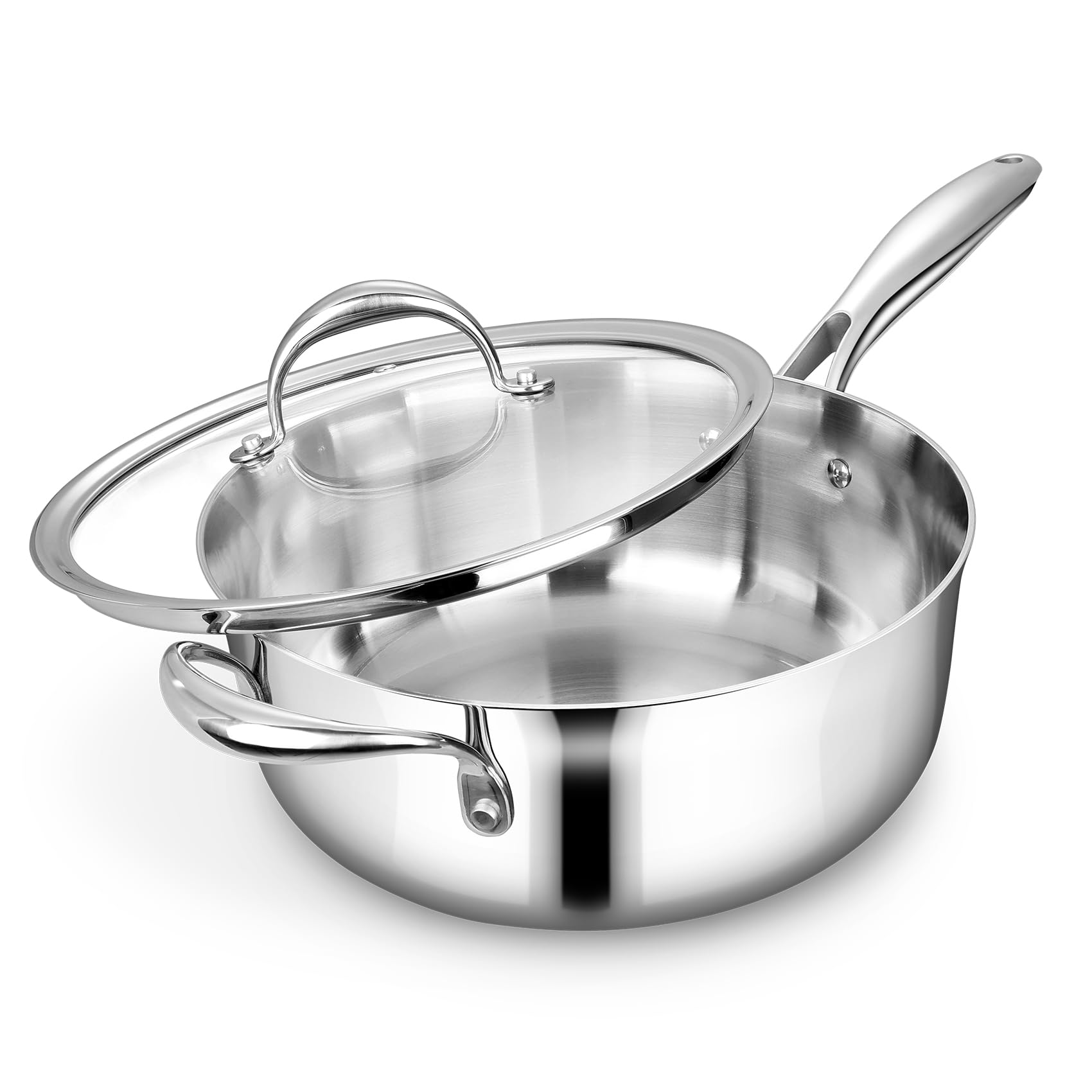 KEAWELL K3 Premium 4-Quart Tri-Ply Stainless Steel Saut Pan with Lid Induction Oven Safe up to 600 F