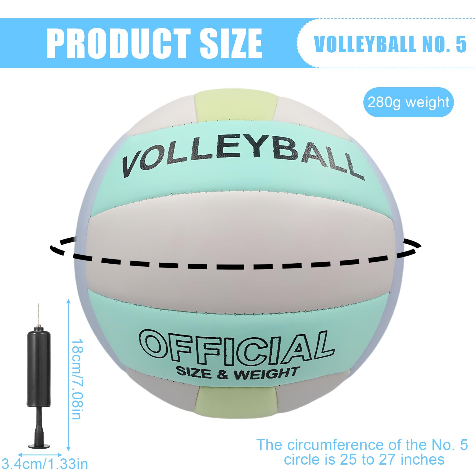Balón de voleibol oficial tamaño 5 de poliuretano suave con inflador para playa interior y exterior