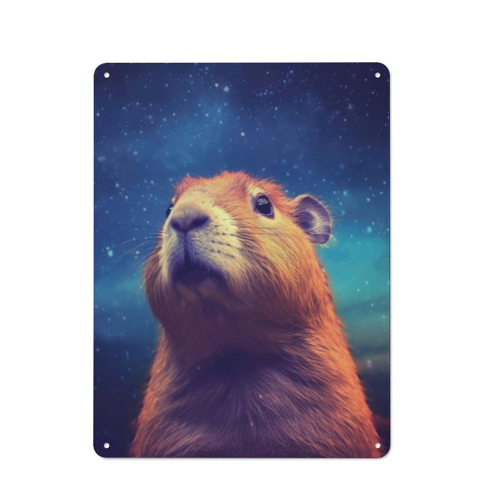 Junmoney Capybara Night Galaxy Metal Plaque 40X30cm With For Garage Wall, Rustic Decor, For Winter Interiors And Metal Sign Collectors