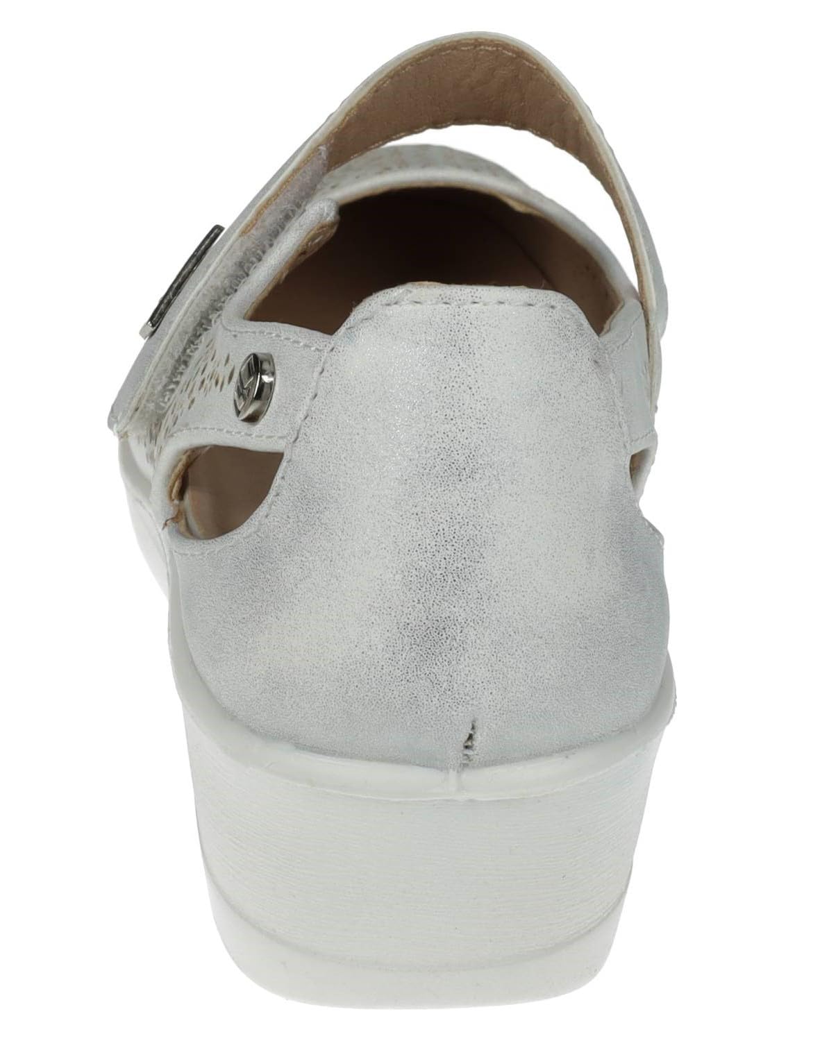mysoft 25M208 Merceditas Mujer Plata con Diseño Calado y Cinta Textil Adhesiva Mujer Manoletinas