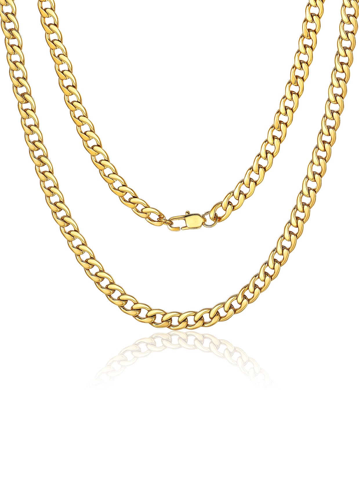 ChainsProCuban Link Necklace for Men, Silver/Black/Gold Plated Stainless Steel Mens Chain Necklace 5/9/12/15 MM Width,14"-30" Length Hip Hop Accessories Jewelry Gifts for Father's Day ChristmasRecycled Claim Standard Blended