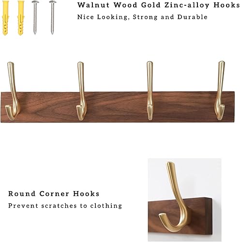 Miniatura 3 de Muso Perchero de pared de madera con 4 ganchos de metal negro para colgar bolsa de ropa