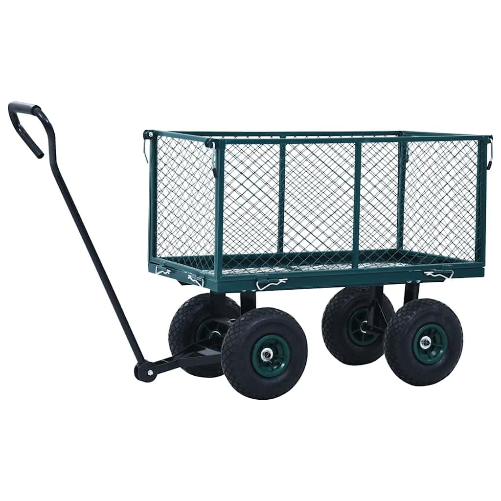 Gartenwagen Grün Stahl 350 kg Tragkraft 86x46,5x97 cm mit Schnellverschluss Seitenwänden und großen Luftreifen ideal für Garten Transport und Werkstatt