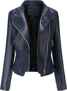 YOULEMIGN Damska sztuczna skóra kurtka motocyklowa sztuczna motocykl duży rozmiar motocykl motocykl płaszcz krótki lekki wegański jedwabny modny, niebieski, XL