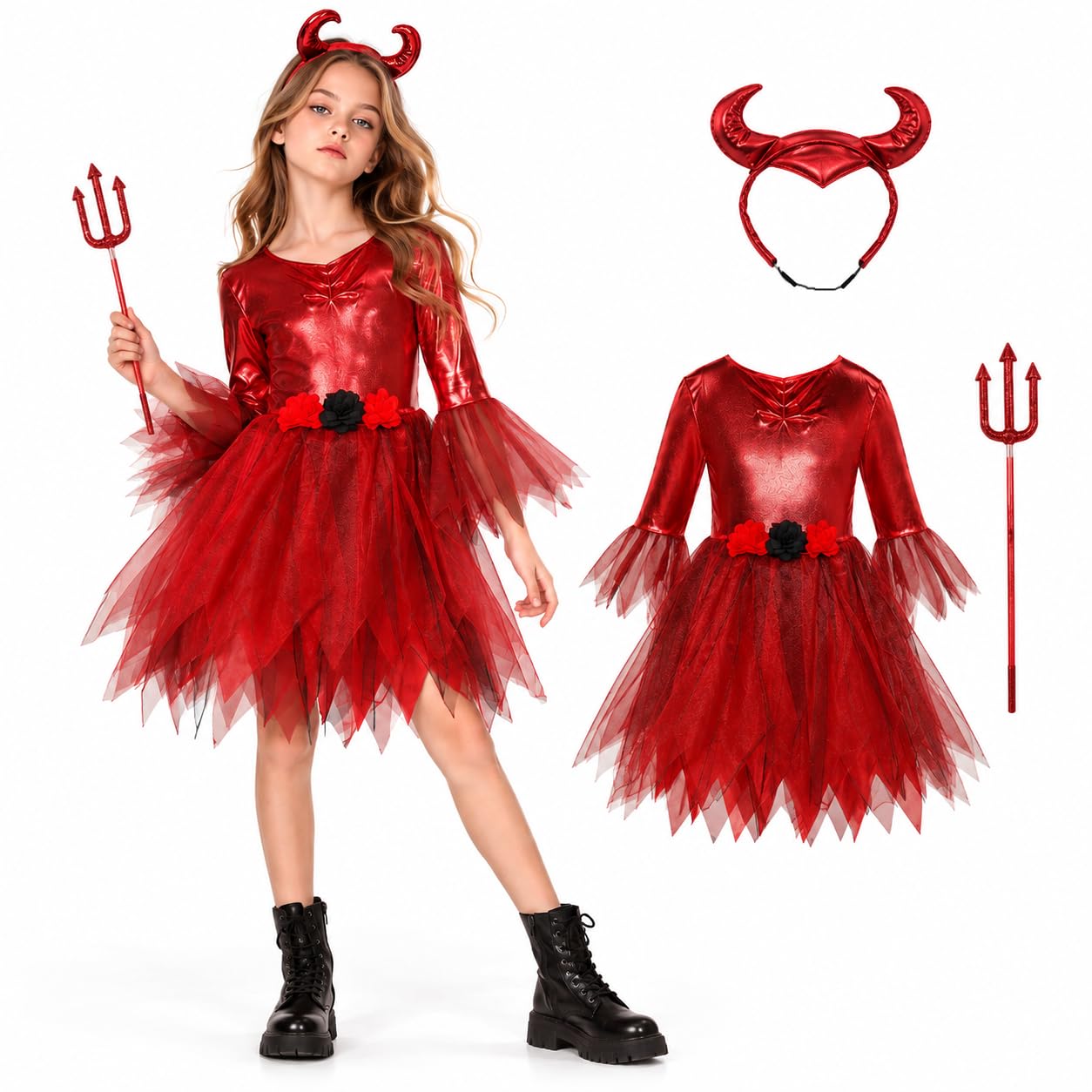 Devil Girl Costume, Kids Halloween Costume for Children for Parties, Carnival and Halloween