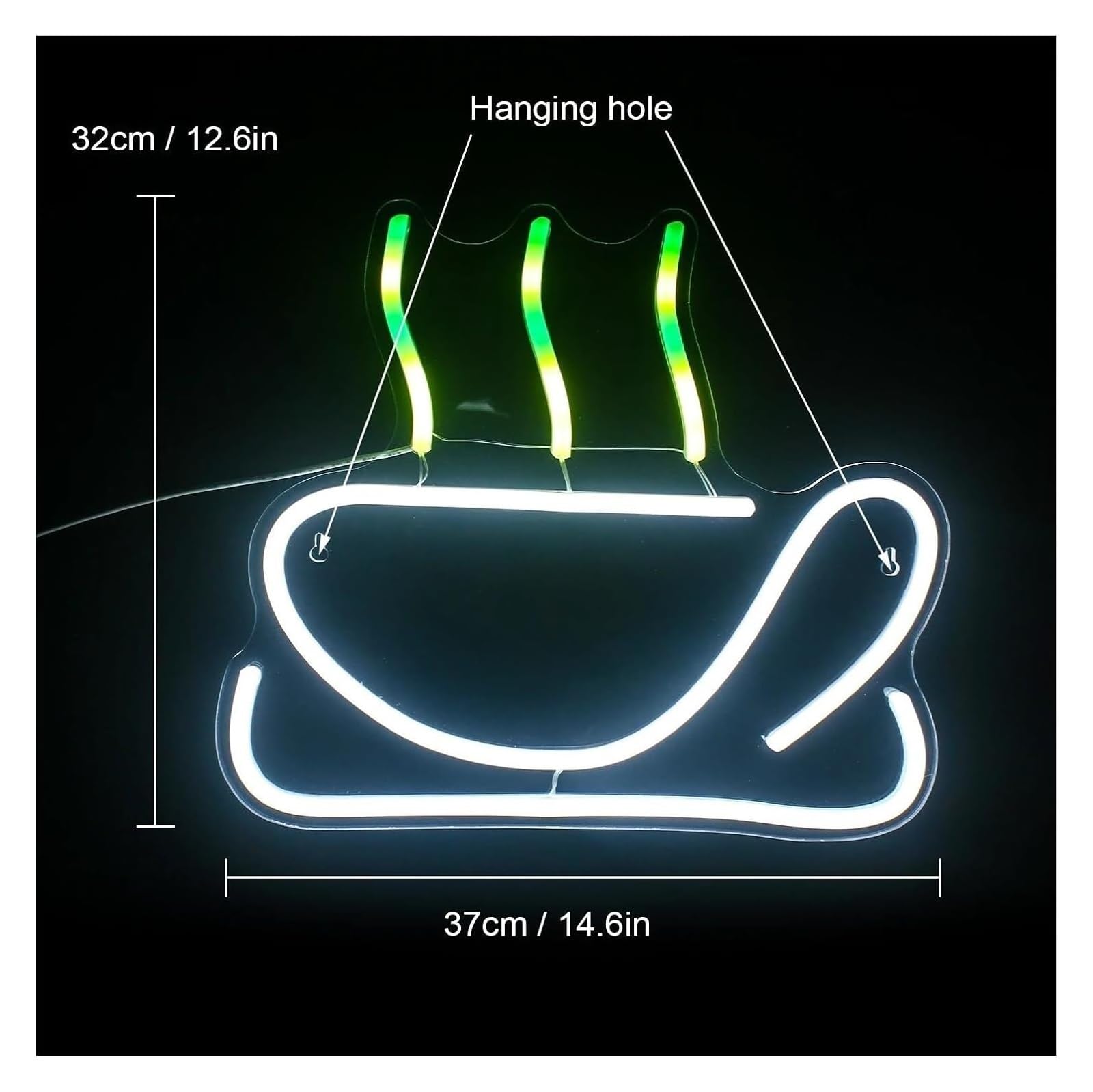 Señal de luz de neón para decoración con luz de neón para Taza café Letrero LED Luminoso para Fiestas Bodas Tiendas cumpleaños(D)