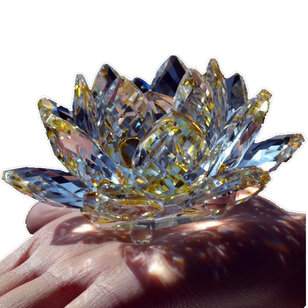 TYGJB Fine Quartz Crystal Lotus Flower Natural Stones and Minerals Feng Shui Sphere Crystals Flowers for Wedding Souvenirs (Yellow)