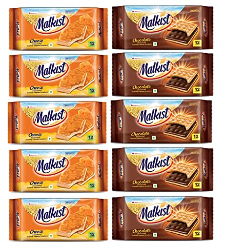 Image of Malkist Cheese and Chocolate 2 Flavored Crunchy Crackers Biscuits 138gm (12 Piece Per Pack) (Pack of 10)
