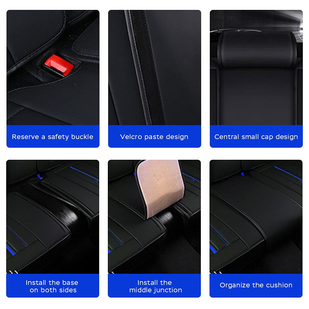 Juego Completo de Fundas de Asiento de Coche para 5 Asientos Delanteros y Traseros, Impermeables, de Piel sintética, Protectores de Asiento de automóvil, cojín M007,Negro y Azul