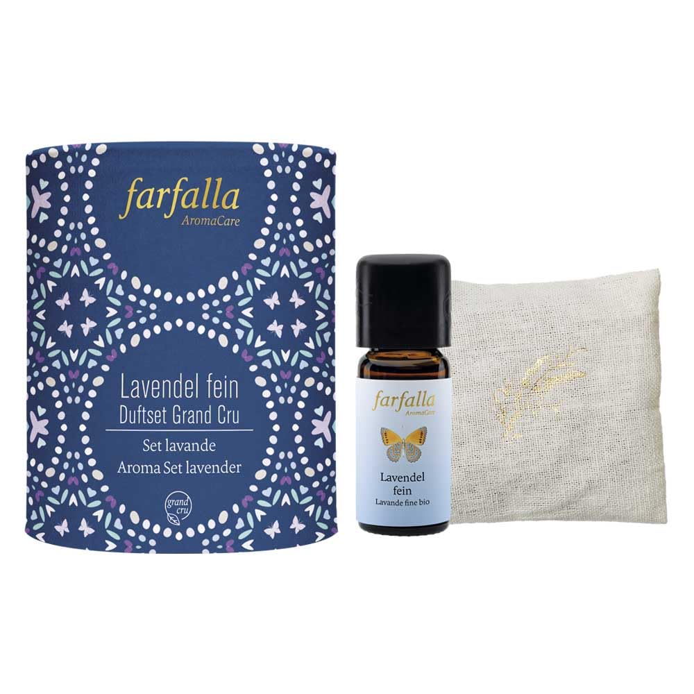 Farfalla Lavendel fein Set, Grand Cru Ätherisches Öl & Duftkissen, 3er Pack