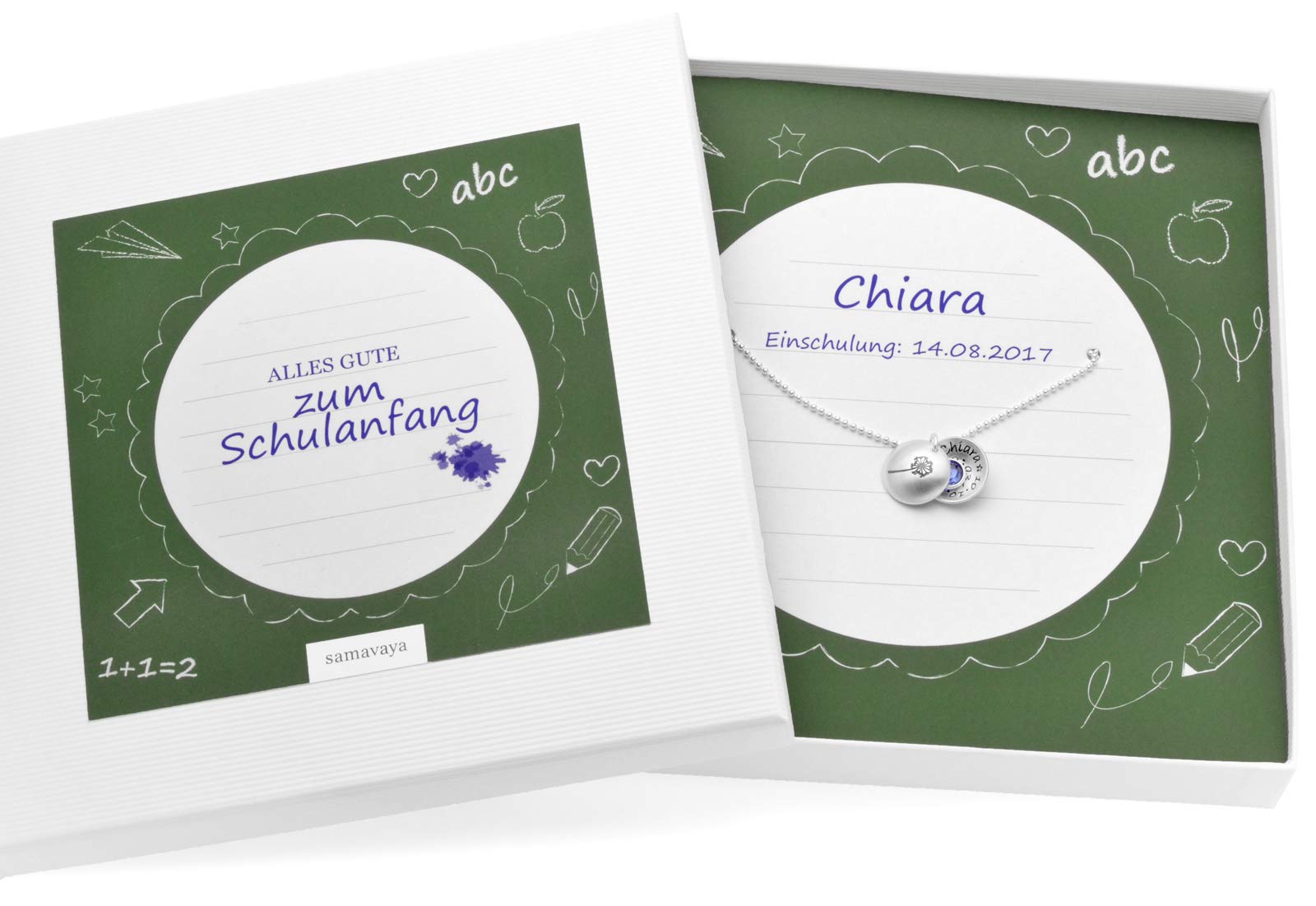 Schmuck Einschulung Mädchen mit Geschenkbox personalisiert SCHULANFANG 925 Kinderkette zum Schulbeginn mit Geschenkverpackung