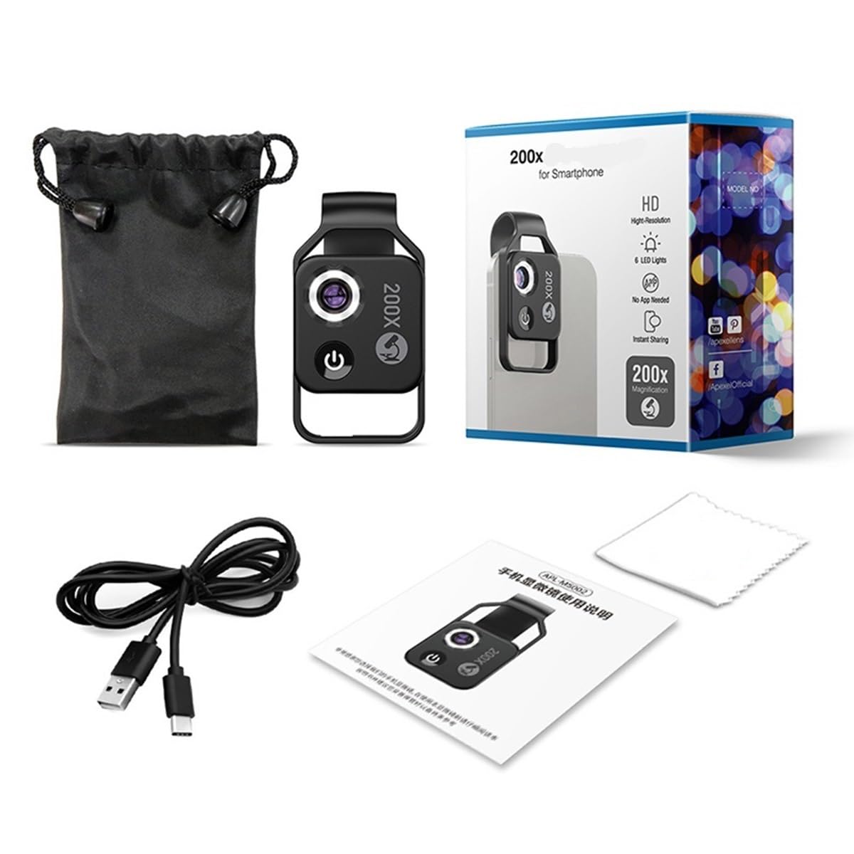 Zubehör für Mikroskope 20 0X HD MobilePhone Universal mit 6 Richtungen, Lichtmikroskop, Haltbarkeit und zuverlässige Leistung, schwarz mit CPL