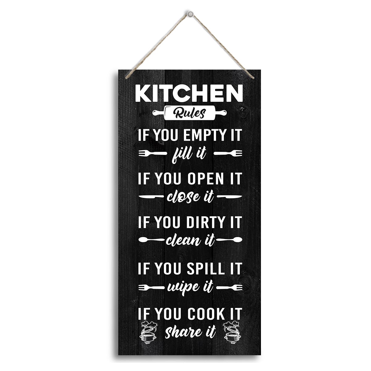 J2 Farmhouse Rustic Kitchen Sign, Hanging Printed Wooden Plaque Decor, Shared Kitchen Rules Sign for Hostel Dormitory 12x6inch