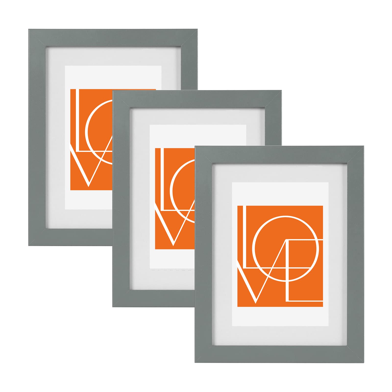 WOLTU Bilderrahmen 20x30 cm Grau, 3er Set MDF-Holz Fotorahmen mit Passepartout, bruchsichere PS-Platte zum Aufhängen und Aufstellen, Collage Wanddeko Rahmen